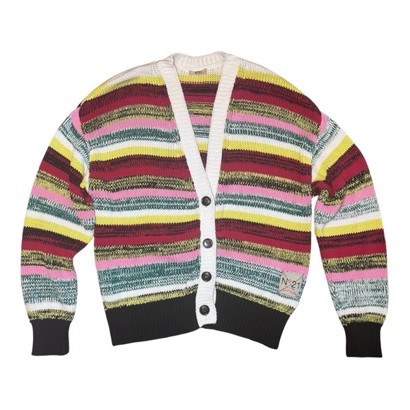 No.21 Kids Multicolored Striped Cardigan Sweater Marl-knit V-neck Size 14 (teen) - Picture 14 of 16